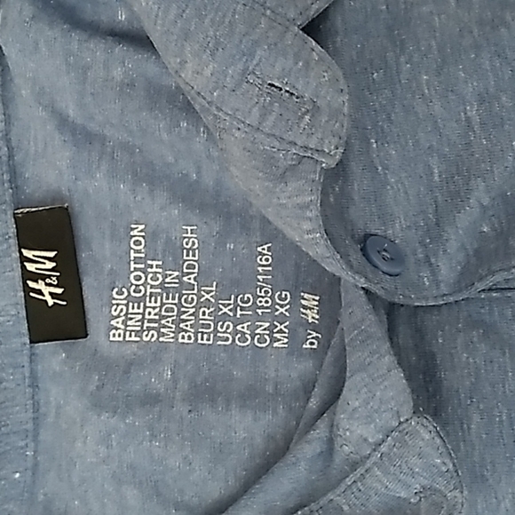 H&M cotton stretch polo Men's size XL Blue - Picture 3 of 4
